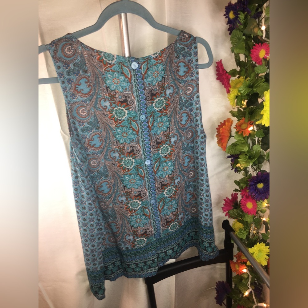 Cynthia Rowley | Women’s Multicolor Paisley Print Pattern Tank Top Blouse - Picture 9 of 12